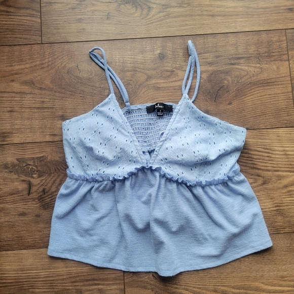 Lulus Light Blue Eyelet Peplum Cami Top Small - Picture 4 of 8